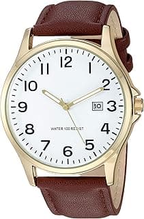 Amazon Essentials Men's Easy to Read 42mm Leather Band Analog Watch