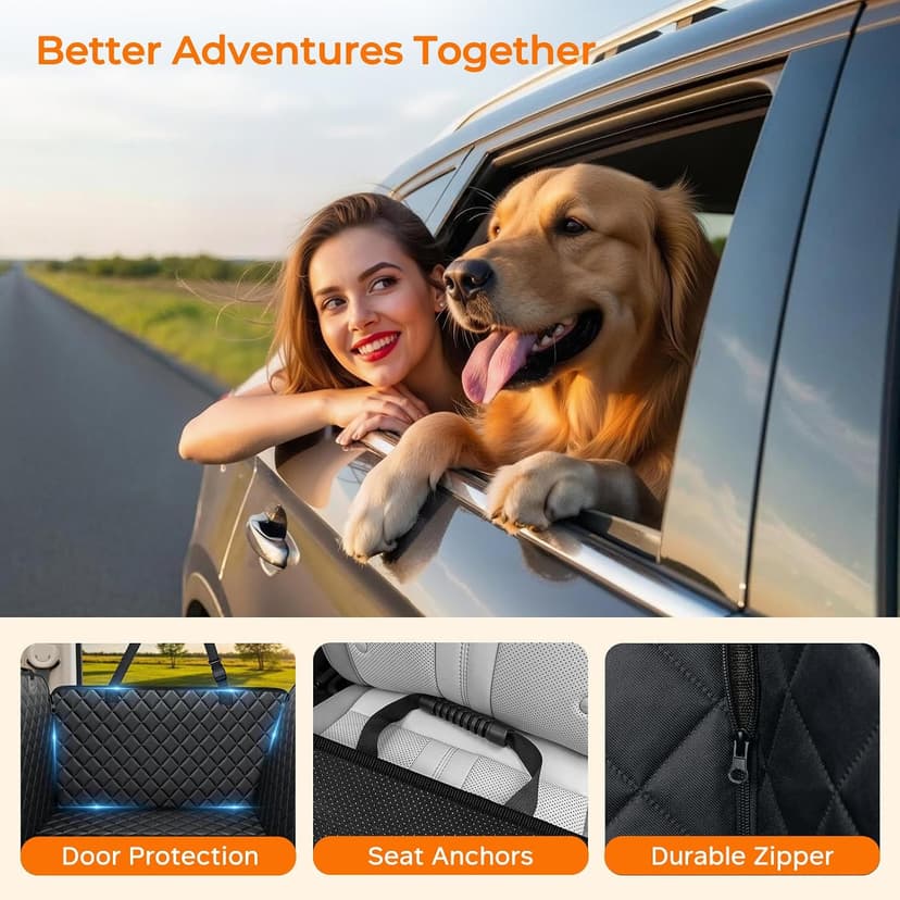 600D Oxford, Zippered Side Flaps, Scratch Resistant, Non-Slip, Easy to Install, With Seatbelt, For Sedan, SUV & Compact Truck URPOWER Dog Car Seat Cover for Back Seat, 100% Waterproof Hammock for Car B0727Y5ZD7