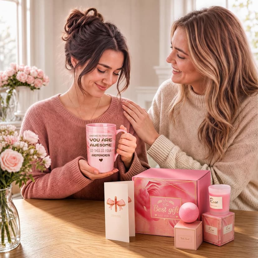 Birthday Gifts for Women, Mom, Sister, Friend: Unique Pink Self Care Spa Relaxation Baskets Set, Christmas, Holiday, Valentines Day Presents for Her, Girlfriend, Grandma, Wife, Bestie, Coworkers