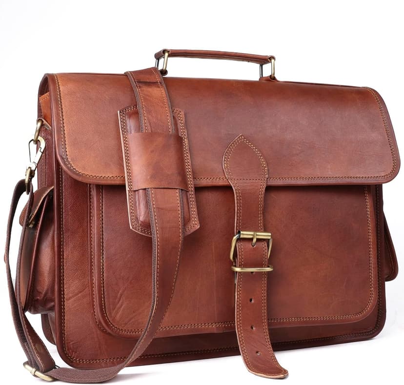 ANUENT Genuine Brown Leather Laptop Messenger Bag for Men and Women | Rugged Leather Satchel | Professional Business Briefcase | Crossbody Computer Bag