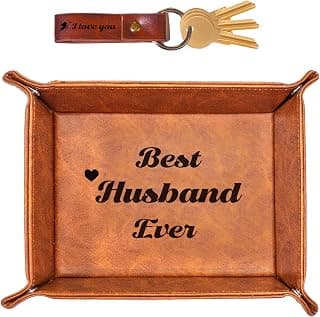 Best Husband Ever Gifts for Husband from Wife PU Leather Valet Tray & Keychain, Unique Gifts for Him Husband Who Has Everything at Birthday Valentines Day Christmas Anniversary B0B6TCG4XR
