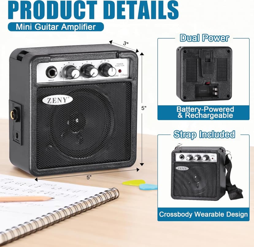 ZENY 30 inch Kids Electric Guitar with 5w Amp, Gig Bag, Strap, Cable, Strings and Picks Guitar Combo Accessory Kit, Blue