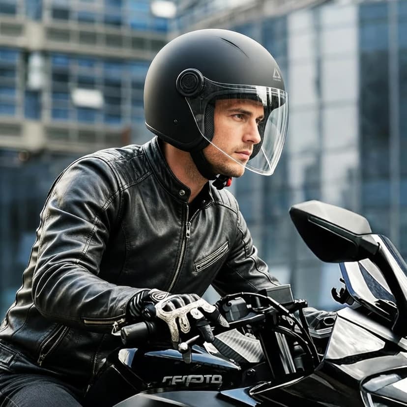 TRIANGLE Open Face Motorcycle Helmet Retro 3/4 Helmets with Clear Visor for Men Women DOT Approved
