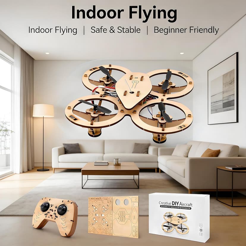 DIY Wooden Drone Model Kit,DIY Wooden RC DroneKit,WoodenBuilding Blocks Flying Toys Assembled Kit,Remote Control Aircraft Training RC DroneQuadcopter,Beginner-Friendly Mini Drone