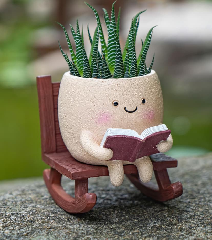 Rocking Chair Smiley Face Planter,Cute Plant Pots for Indoor Outdoor Plants,Succulent Pots with Drainage Hole,Unique Funny Flower Pot for Succulents,Plant Gifts for Mother's Day, Birthday, Christmas B0F59W5CR2