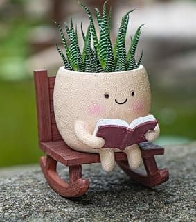 Rocking Chair Smiley Face Planter,Cute Plant Pots for Indoor Outdoor Plants,Succulent Pots with Drainage Hole,Unique Funny Flower Pot for Succulents,Plant Gifts for Mother's Day, Birthday, Christmas B0F59W5CR2