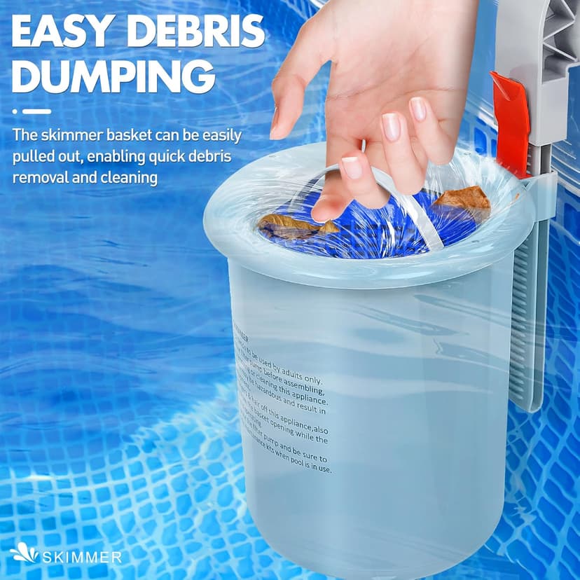 DeeprClean Above Ground Pool Surface Skimmer, Automatic Pool Skimmer for Top of Water, Wall Mount Surface Skimmer with Removable Skimmer Basket, Floating Pool Filter Pool Cleaning Maintenance Kit