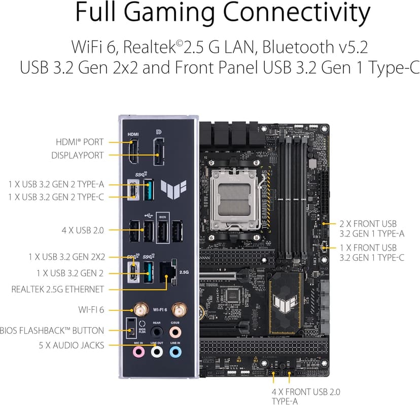 ASUS TUF Gaming B650-PLUS WiFi Motherboard Socket AMD AM5 (Ryzen 7000, ATX, PCIe 5.0, DDR5 Memory, 14 Power Stage, USB 3.1 Gen 2 x 2 Type-C, WiFi6, Aura Sync)