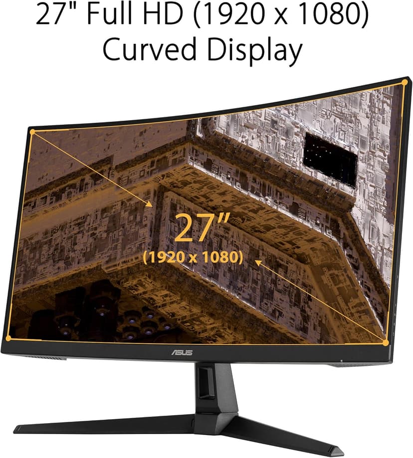 ASUS TUF Gaming VG27VH1B 27” Curved Monitor, 1080P Full HD, 165Hz (Supports 144Hz), Extreme Low Motion Blur, Adaptive-sync, FreeSync Premium, 1ms, Eye Care, HDMI D-Sub, Black