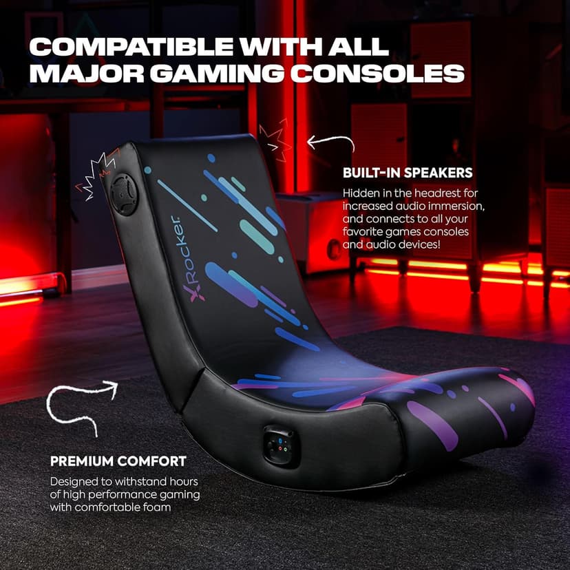X Rocker Video Gaming Floor Rocker Chair, Built-in Audio, Foldable, for Gamers, Bedroom, or Game Room for Boys, Girls, Teens 5-17, Gifts for Gamers