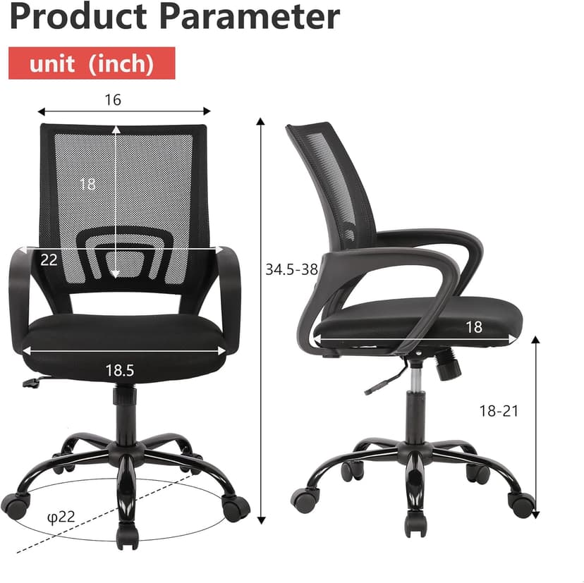 PayLessHere Office Computer Chair Ergonomic Cheap Desk Chair Adjustable Comfortable Mid Back Task Rolling Swivel with Lumbar Support for Home Office (Pack of 1, Black)