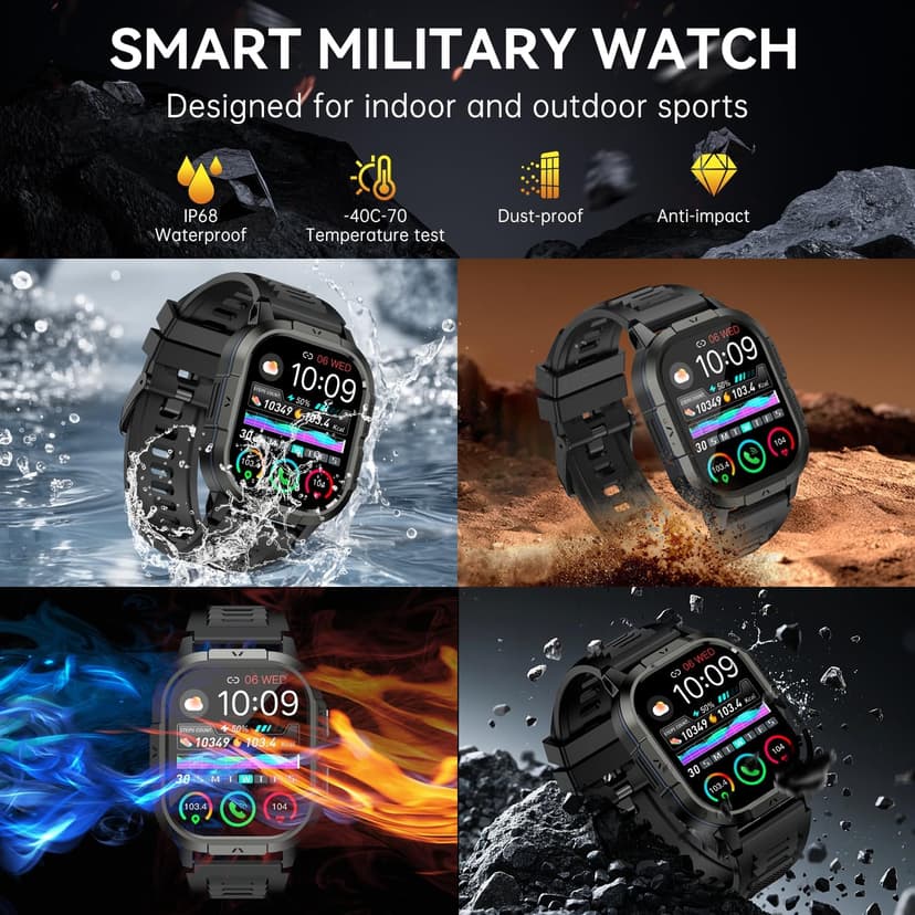 Smart Watch for Men Fitness Tracker: Waterproof Military Digital Mens Watches Running Make Answer Call Smartwatch Android Phone iPhone Samsung Compatible Sleep SpO2 Heart Rate Monitor Step Pedometer