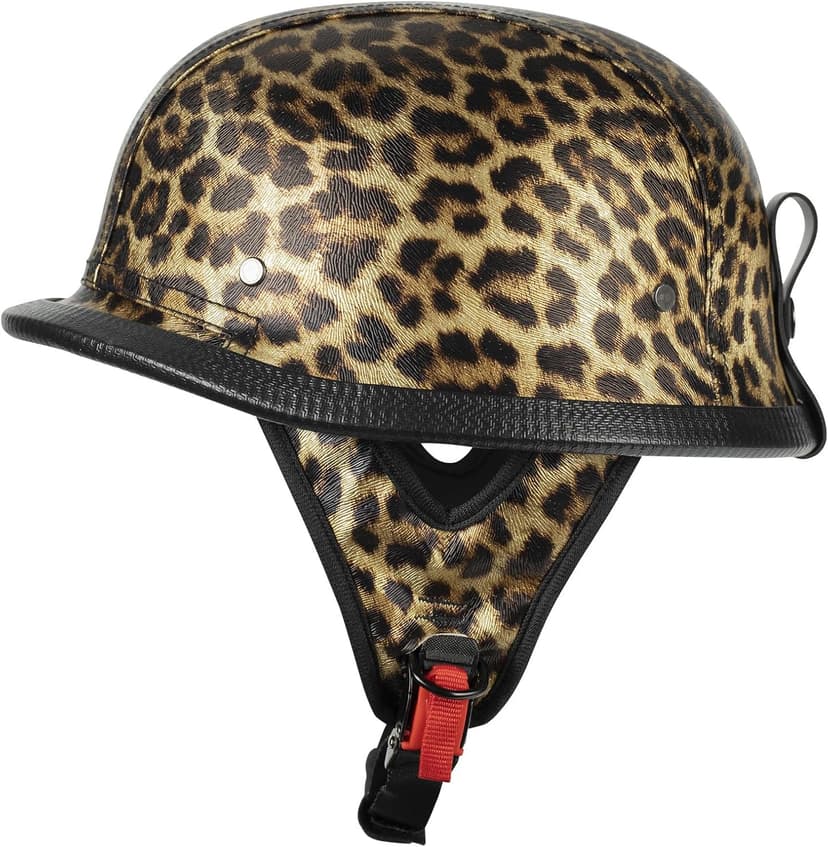 Vintage German Leather Motorcycle Half Helmet for Men Women - DOT Approved Open Face Helmets, Retro Biker Helmet for Cruiser, Chopper, Scooter
