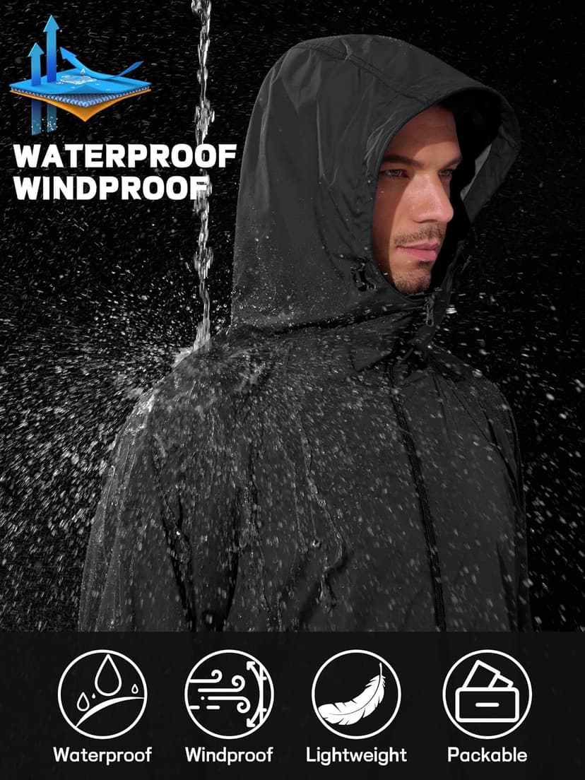 UIQUR Men's Rain Jacket Windbreaker Waterproof Jacket Raincoat Cycling Running Hiking Gear Hood Lightweight Packable