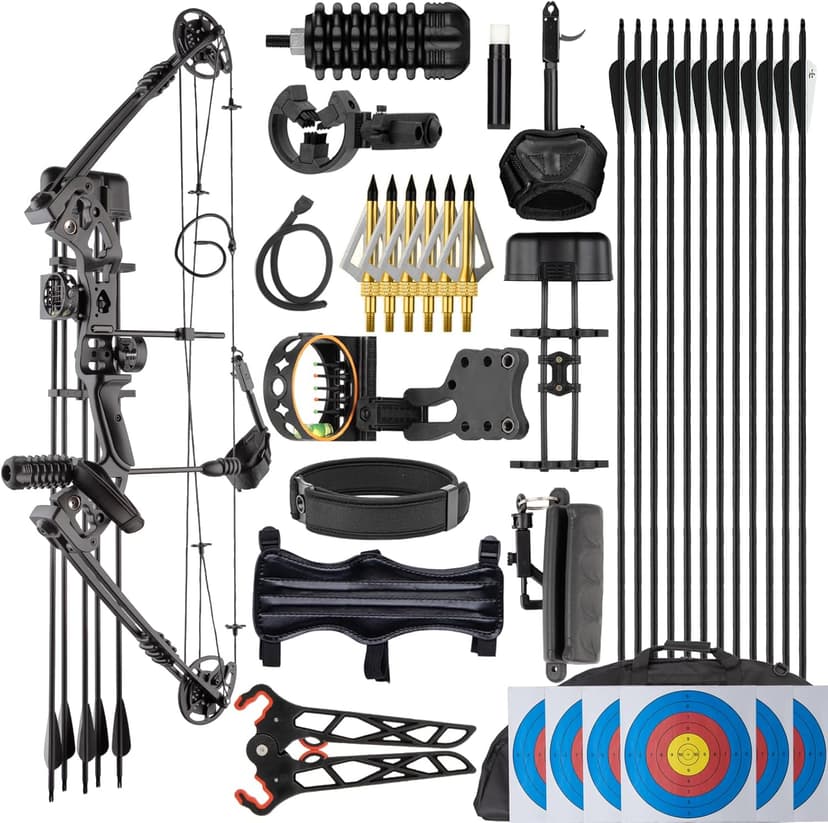 Compound Bow Set for Adults and Beginners, Adjustable 30-55 Lbs Draw Weight, 24"-29.5" Draw Length, up to IBO 310 fps, Archery Bow Set with All Accessories for Hunting Target Shooting Practice