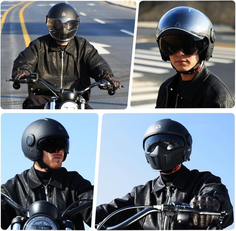 TRIANGLE Convertible Full Face Motorcycle Helmet DOT Approved for Men Women, Multi-Configuration 3/4 Open Face Street Bike Helmet with Internal Tinted Sunshield, Includes Storage Bag