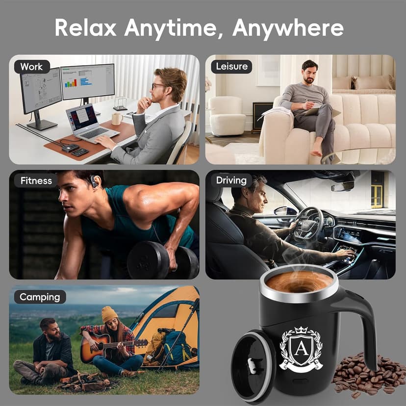 Initial Magnetic Stirring Coffee Mug Stainless Travel Cup Adult Men Guy Him Brother Dad Boyfriend Uncle Niece Best Friendship Grandpa Grandfather Husband Son Law Happy Birthday Cool Meaningful Gifts,J