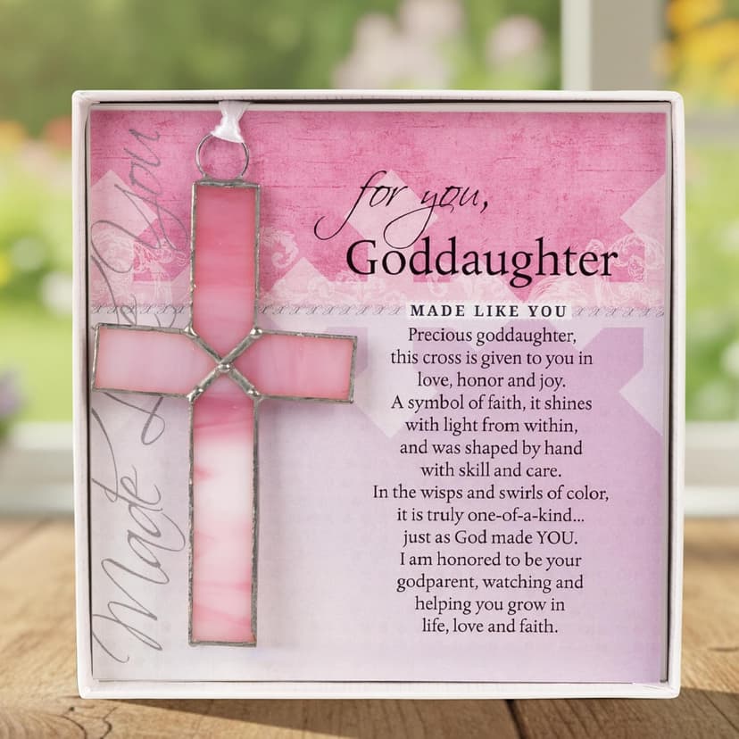 Handmade Glass Cross with Loving Sentiments Perfect Christian Gift for Goddaughter On Birth Baptism Confirmation Christening Birthday from Godparents B01C4JGY2M
