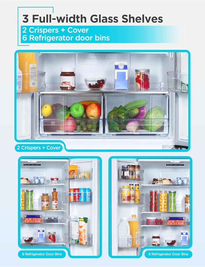 BLACK+DECKER 16 Cu. Ft. French Door Refrigerator with Built-in Ice Maker, Full Size Refrigerator with Bottom Mount Freezer Drawer, Frost Free, ENERGY STAR certified, BRF1600GIMS, Stainless Look