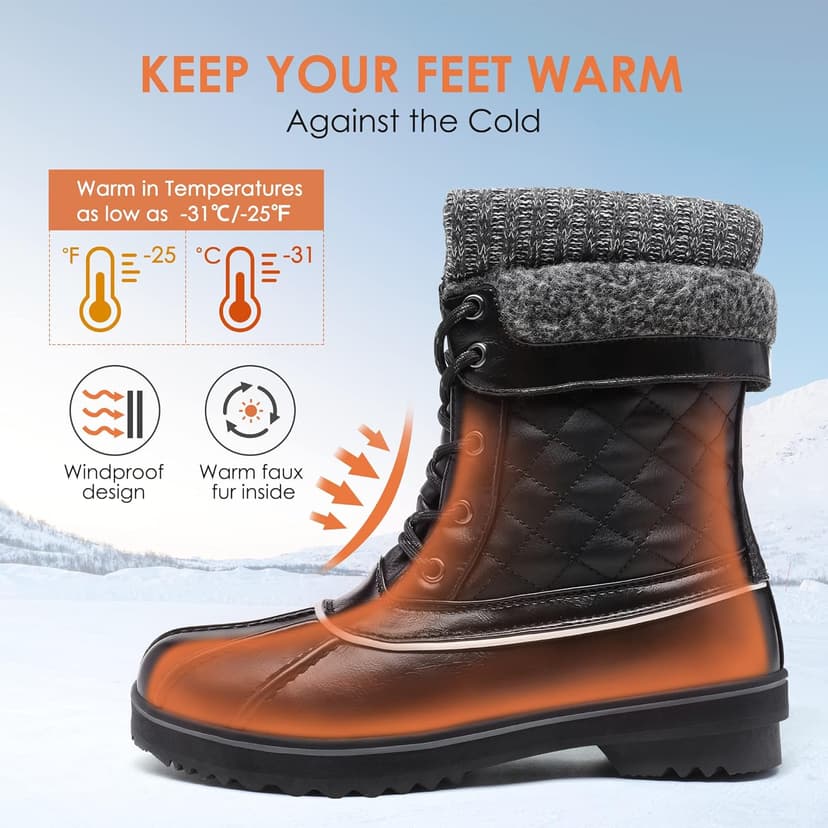 DREAM PAIRS Women's Snow Winter Boots Mid Calf Waterproof Duck Warm Outdoor Winter Boots Shoes