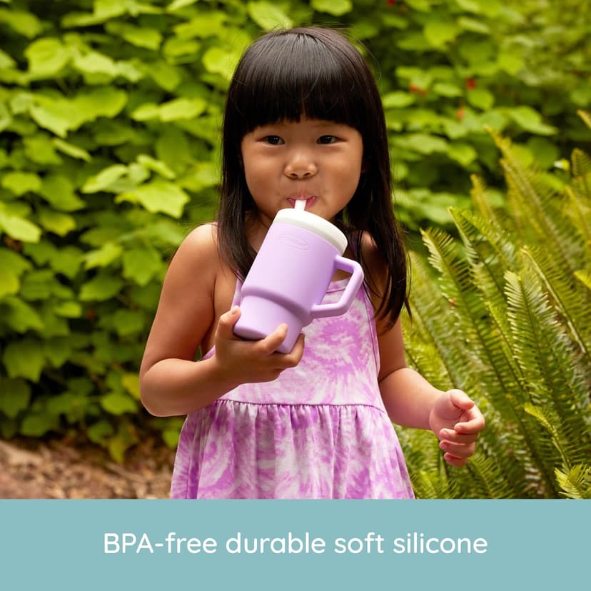 BPA-free silicone straw helps reduce spills while little ones build confidence with independent sipping Infantino My 1st Tumbler Straw Cup with Handle, 9oz, Lilac B0DF3L6CQ1