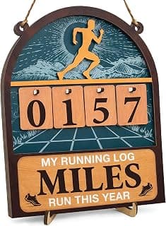 Wooden Yearly Running Log Counter Home Decor, Marathon Runner Gifts Miles Run This Year Tracker Sign Running Gifts for Runners Men Women B0GKP9JPVN