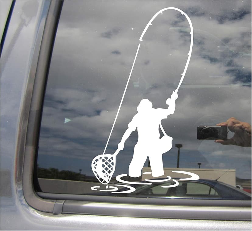 Fly Fishing Fisherman Trout Fish - Cars Trucks Moped Helmet Hard Hat Auto Automotive Craft Laptop Vinyl Decal Store Window Wall Sticker 04049
