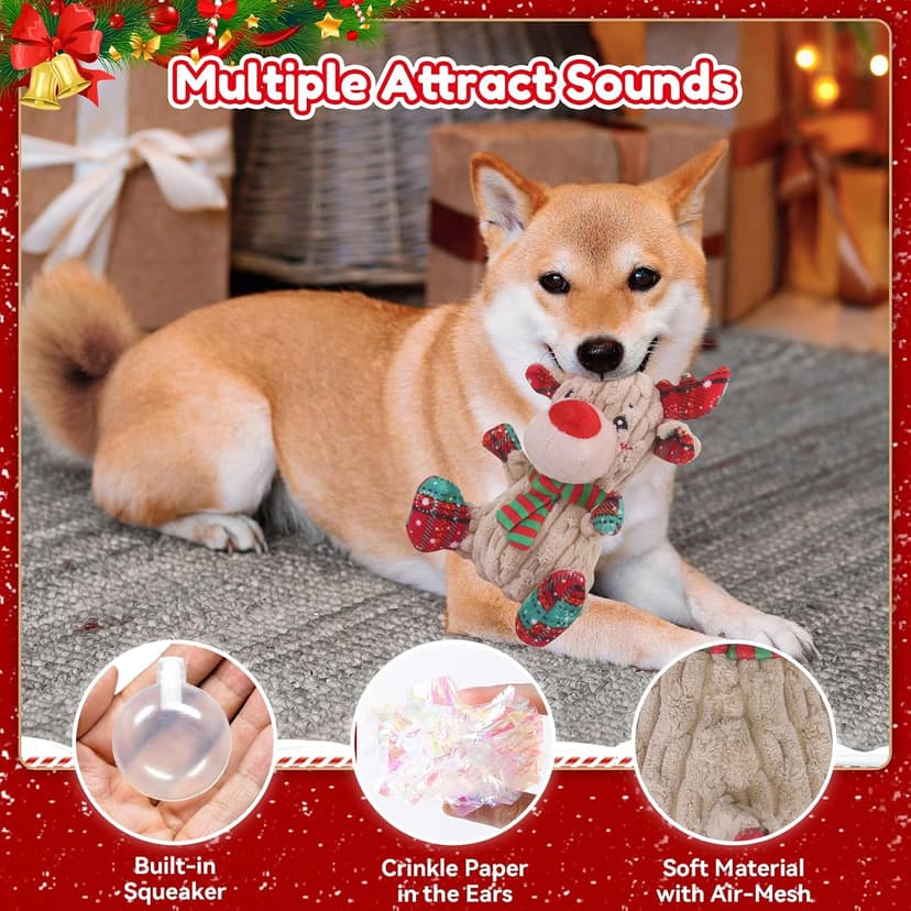 loncoldy Christmas Dog Toys, Funny Squeaky Reindeer Toy with Crinkle Paper Attract Pets, Interactive Plush Chew Toys, Adorable Christmas Elk Dog Gifts for Small Medium Large Dogs B09QHY2RQH