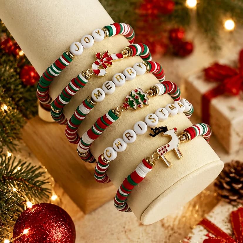 Christmas Festive Gifts for Women Adults - Xmas Sweater Dresses Shirts Outfits Accessories | Christmas Party Favors Supplies OHOME Stocking Stuffers - 6 Pack Christmas Bracelets for Teens Girls Women B0H492897X
