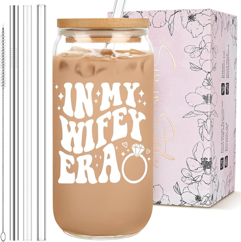Bridal Shower Gift - Cute Cool Wedding Day Idea for Bride to Be, Future Mrs, Bachelorette - In My Wifey Era Glass Cup Tumbler B0D53X13TP