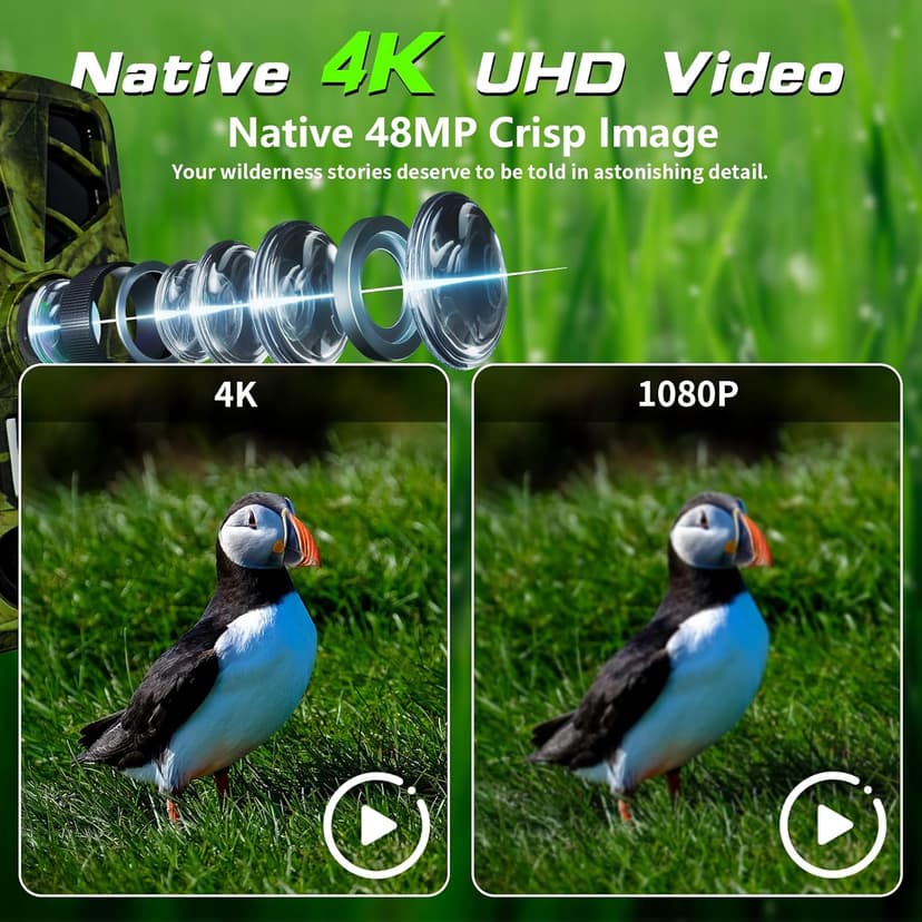 Trail Camera 4K, WiFi Game Camera, 120°Wide Angle, Night Vision Cameras, 32GB TF Card, IP66 Waterproof, Deer Scouting or Home Security, 0.2s Trigger Motion Activated for Wildlife