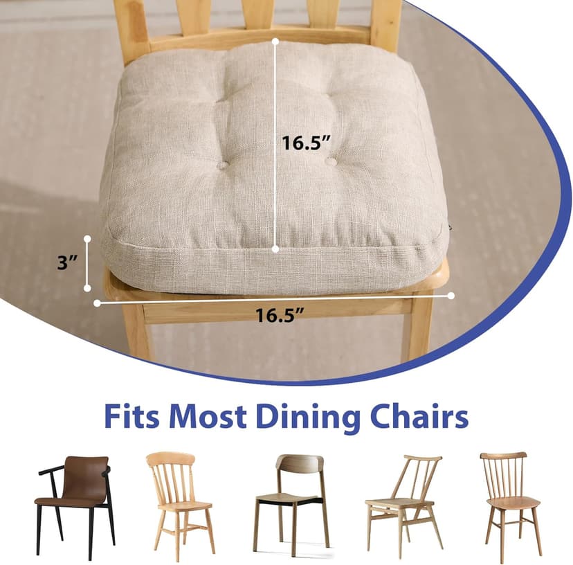 IASEAHK Chair Cushions, Memory Foam Dining Chair Cushions, Tufted Indoor Chair Pads, Set of 4, 16.5' x 16.5' x 3.5', Beige