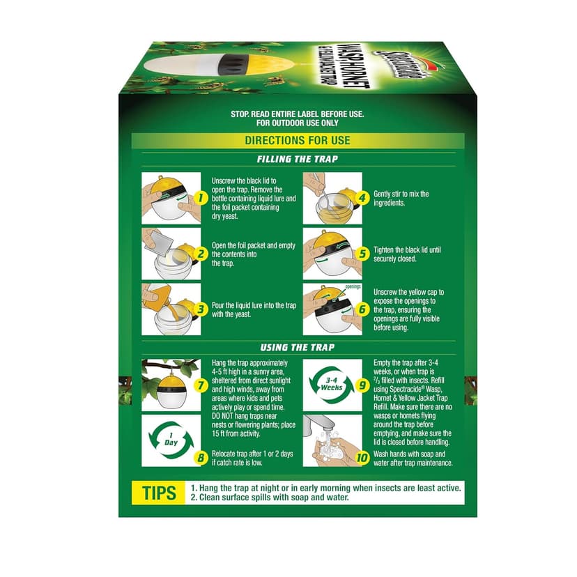 Spectracide Wasp, Hornet & Yellowjacket Trap, Hanging Wasp & Hornet Trap with a Quick-Drown Formula That Submerges & Kills Insects, 1 Count