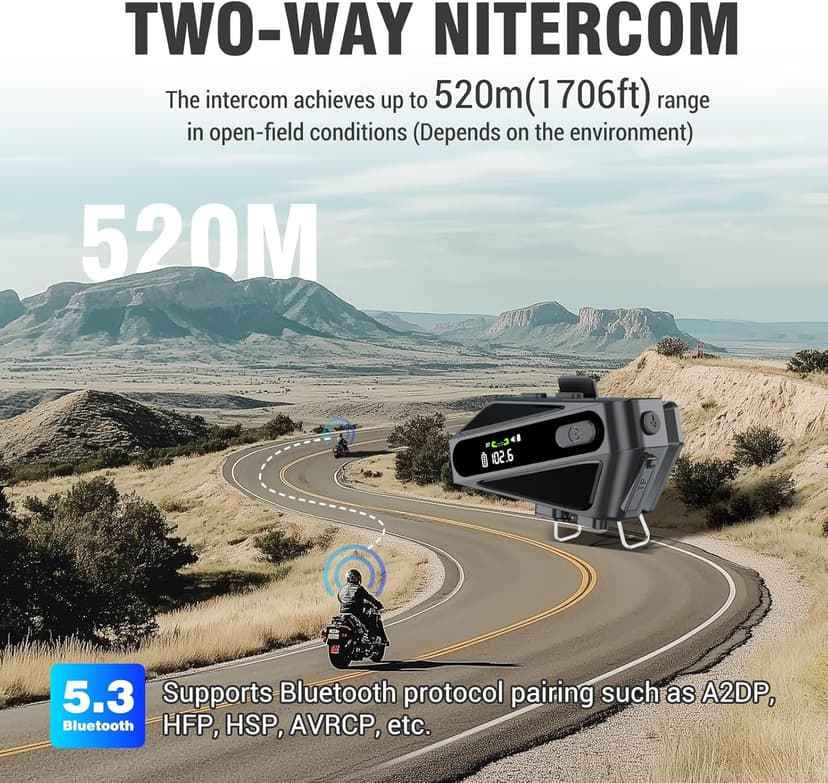 Motorcycle Helmet Bluetooth Headset, C6 Helmet Speakers with 2 Type Mics, Intercom/Hands-Free Call/Music/Waterproof/Noise Cancellation/Wake Up Siri, Suitable for Motorcycles, Skiing, and Cycling