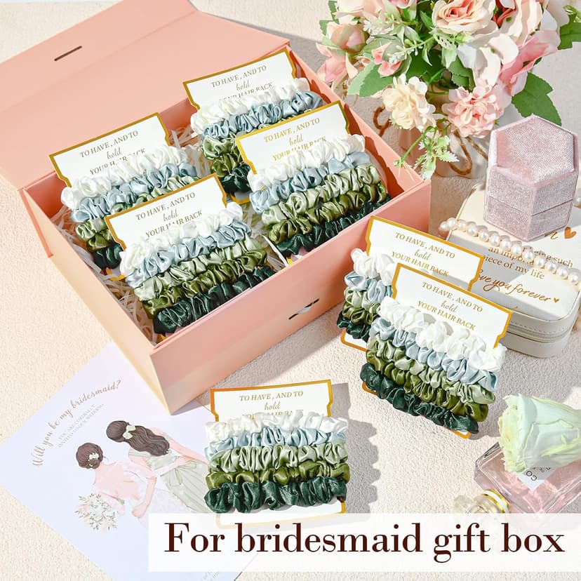 8 Pack Bridesmaid Gifts Satin Bridesmaid Scrunchies Soft Hair Ties Bachelorette Party Favors Hair Accessories for Women Bridesmaid Proposal Gift (Gradient Green) B0DTKDFCCB