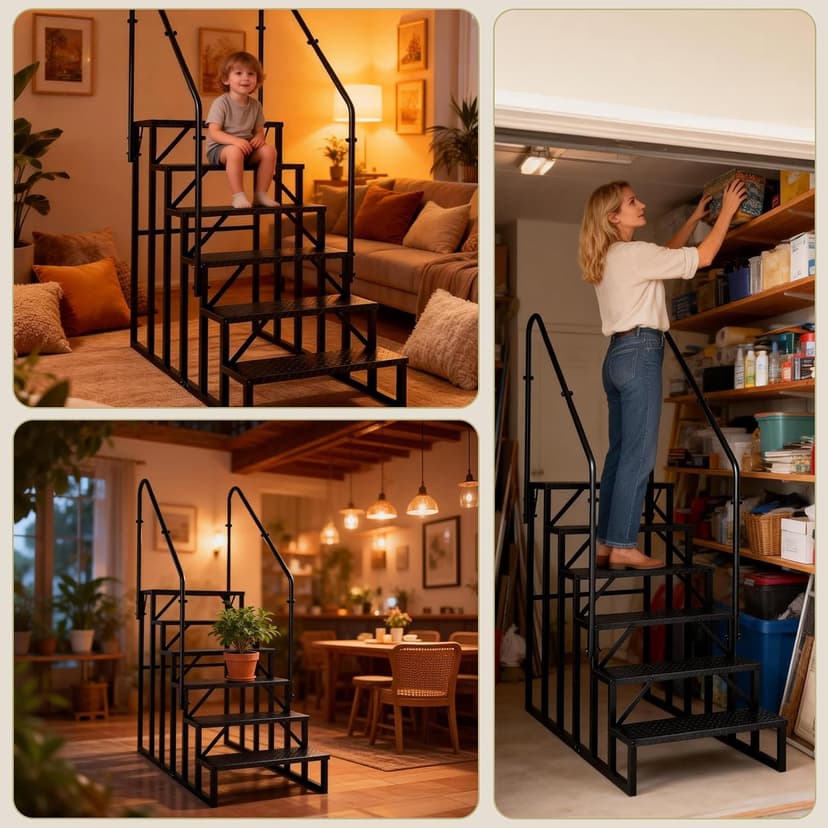 Step Ladder, 6 Step Stool with Handle, Heavy Duty Pool Ladder Above Ground 660Lbs, Camper Steps Outdoor Steps RV Stairs for Reaching High, Portable Home Stairs for Travel Trailer