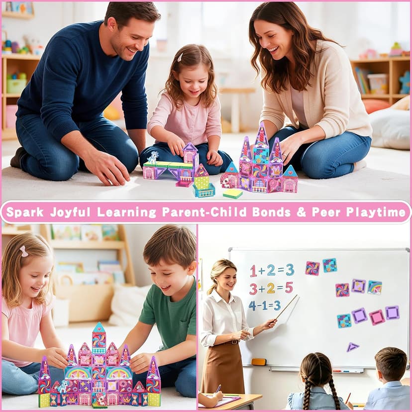 Travel Magnetic Blocks for Kids Toddlers Ages 3-5, 4-8 STEM Preschool Learning Sensory Montessori Magent Toys for Girls Gift Mini Magnetic Tiles Travel Set Unicorn Magnet Building Toys for Girls Gift B0HCZ6Y3M7