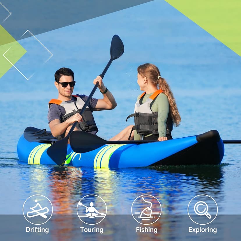 WETURE Inflatable Kayak 2 Person, Fishing Kayaks for Adults, 12.5FT 507 LBS Capacity, Portable Kayak with Luminous Strips, Adjustable Kayak Seat, 2 Paddles, 2 Tail Fins, Pump &Storage Bag