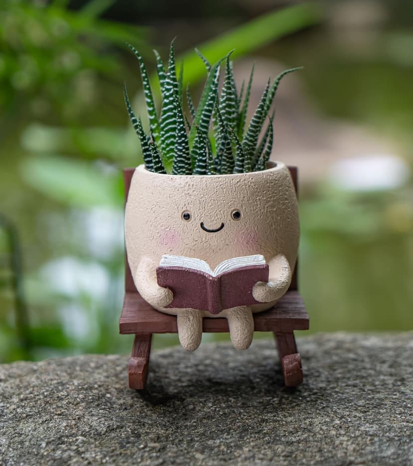 Rocking Chair Smiley Face Planter,Cute Plant Pots for Indoor Outdoor Plants,Succulent Pots with Drainage Hole,Unique Funny Flower Pot for Succulents,Plant Gifts for Mother's Day, Birthday, Christmas B0F59W5CR2