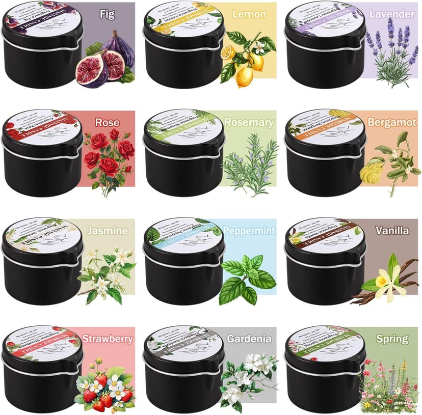 1oz Low Temperature Body Oil Scented Candles for Home Spa & Relaxation 12pcs Massage Oil Candle,Moisturising Natural Soybeans Gift Sets B0G4PYMTJP