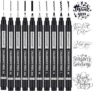 MARTCOLOR Calligraphy Pens, 10 Size Calligraphy Pens for Writing, Brush Pen Calligraphy Set for Beginners, Calligraphy Brush Pens, Hand Lettering Pen for Art Drawing, Sketching, Scrapbooking