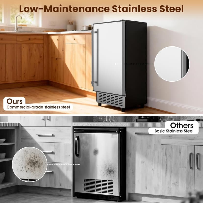 Coolake Ice Maker Under Counter 120lbs/day with 40lbs Storage, Outdoor Built-in Ice Maker Machine, Stainless Steel Self-cleaning Gravity Drainage Freestanding Ice Machine for Party Home Bar Restaurant