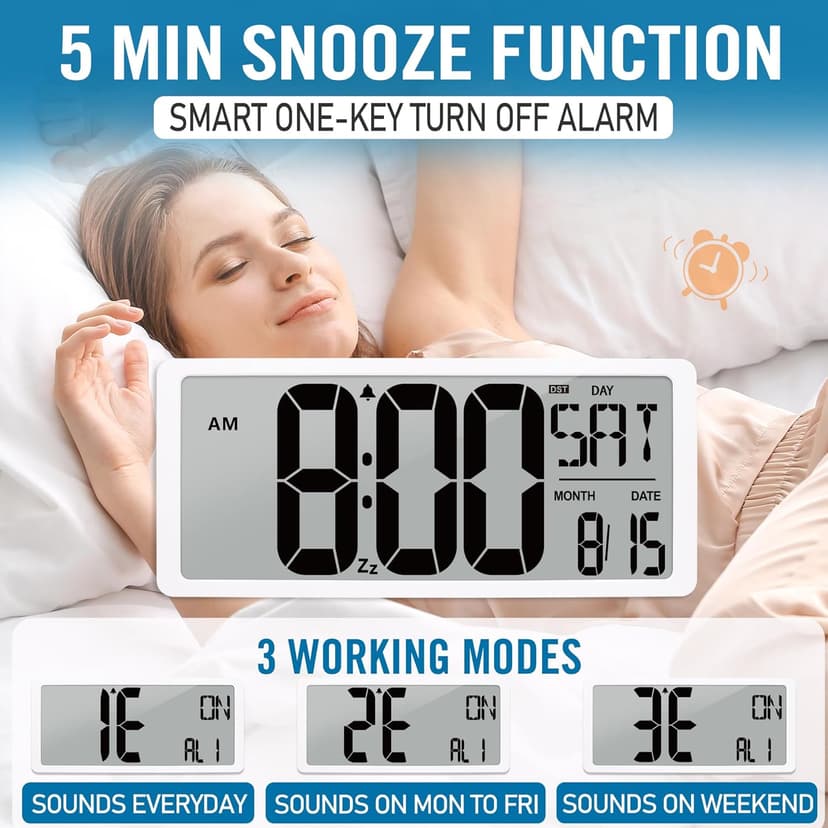 Large Digital (6" Numbers) Wall Clock Battery Operated, 18.4" Walll Clock Display with Day, Date & Temperature, Large Wall Clock for Bedroom, Livingroom, Office