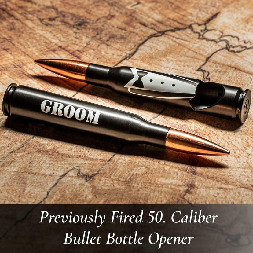 Engraved 'GROOM' 50 Cal Bottle Opener - Wedding Gift for Groom