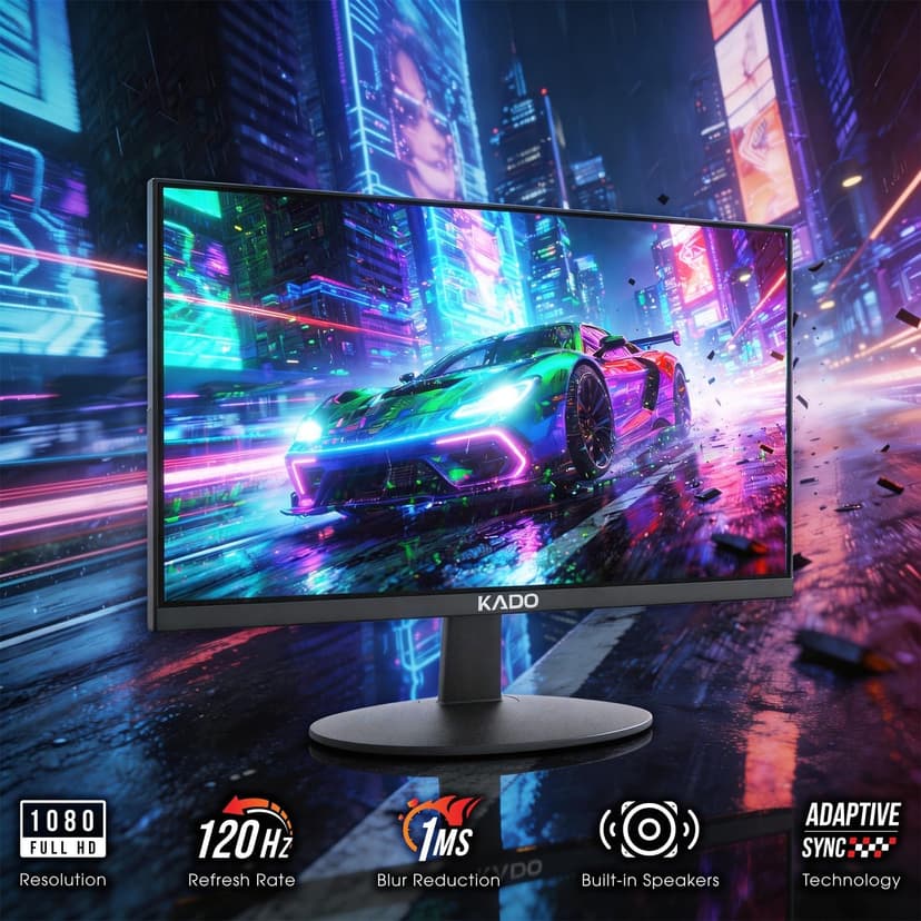 Kado Dual Monitor Setup - 2-Pack 22" 1920x1080 Computer Monitor 120Hz 105% sRGB Edgeless VESA Mount HDMI DisplayPort Office Gaming Built-in Speakers (E22 Gaming Dual Series)