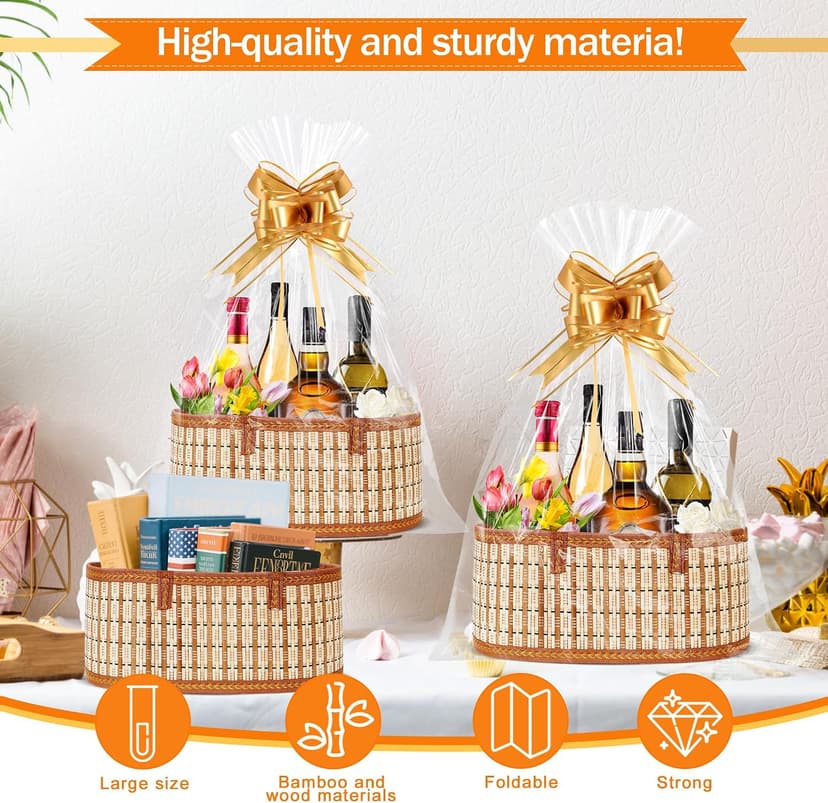 Cellophane Wrap for Gift Baskets Empty Gift Baskets to Fill for Baby Baptisms, Mother's Day, Christmas, Housewarming Orchidleaf 3 Set Baskets for Gifts Empty, Woven Bamboo gift baskets empty B0FD9W5WTY