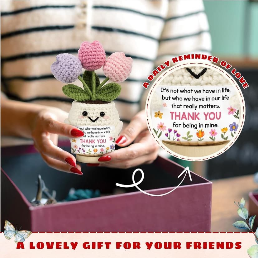 Gifts for Friends, Bestie, BFF, Bestfriend, Female, Girls - 5.51'' x 4.13'' Knitted Positive Tulip Friend Crochet Doll Best Friend Friendship Gifts for Women, Christmas Birthday Gifts for Bestie B0GCZ9SFXD