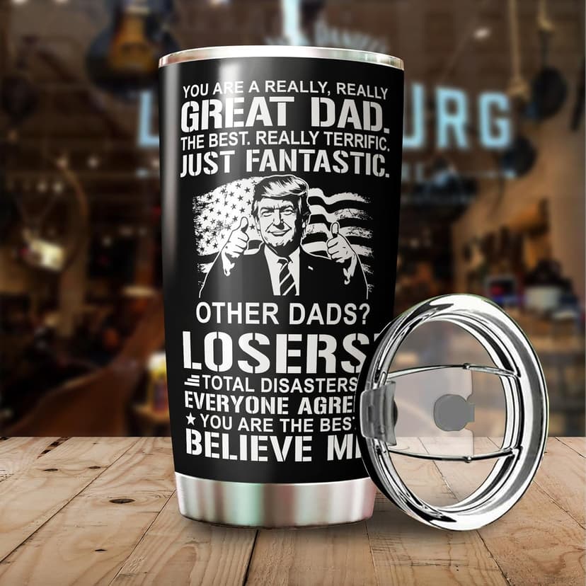 Dad Tumbler - Gifts for Dad on Fathers Day, Christmas, Birthday - Dad Coffee Mug - Dad Cup - #1 Dad Tumbler - Daddy Cup - Gifts for Dad from Daughter, Son - Dad Nutrition Facts Tumbler