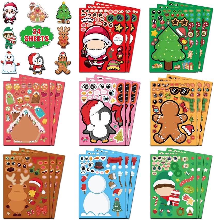 Kids Xmas Decorations Gifts Games Party Favors Supplies 24 Sheets,Stocking Stuffers,Christmas Stockings,Christmas Gift Bags Stocking Stuffers for Kids,Christmas Stickers,DIY Christmas Crafts for Kids B0F8H5X4L8