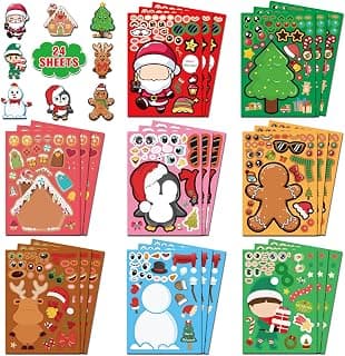 Kids Xmas Decorations Gifts Games Party Favors Supplies 24 Sheets,Stocking Stuffers,Christmas Stockings,Christmas Gift Bags Stocking Stuffers for Kids,Christmas Stickers,DIY Christmas Crafts for Kids B0F8H5X4L8